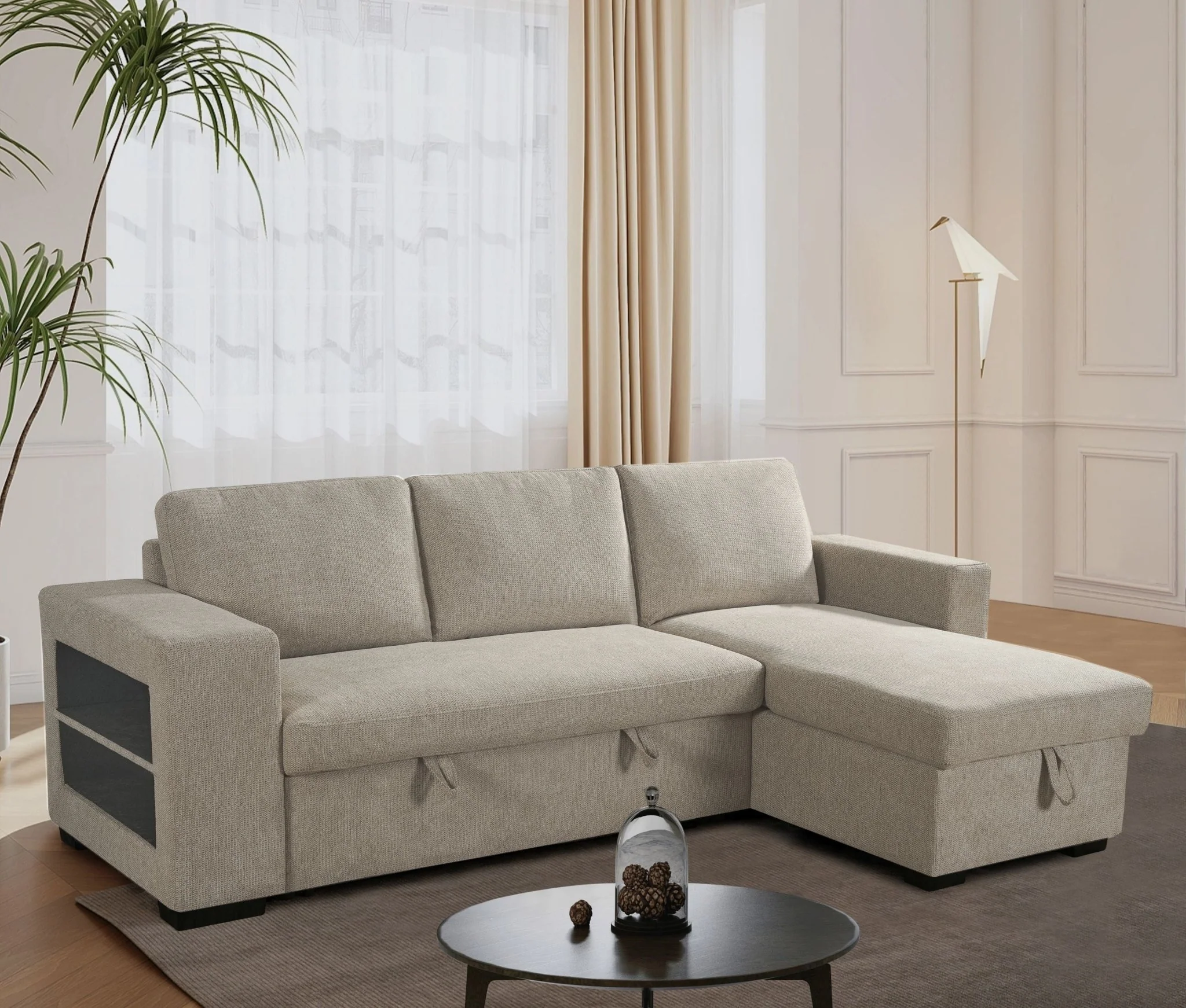 Anna Sofa Bed With Storage - Reversible Chaise - Beige - Image 3